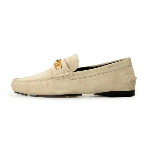 Versace Men's 100% Suede Leather Gold Medusa Driver Loafers Shoes US 12 IT 45